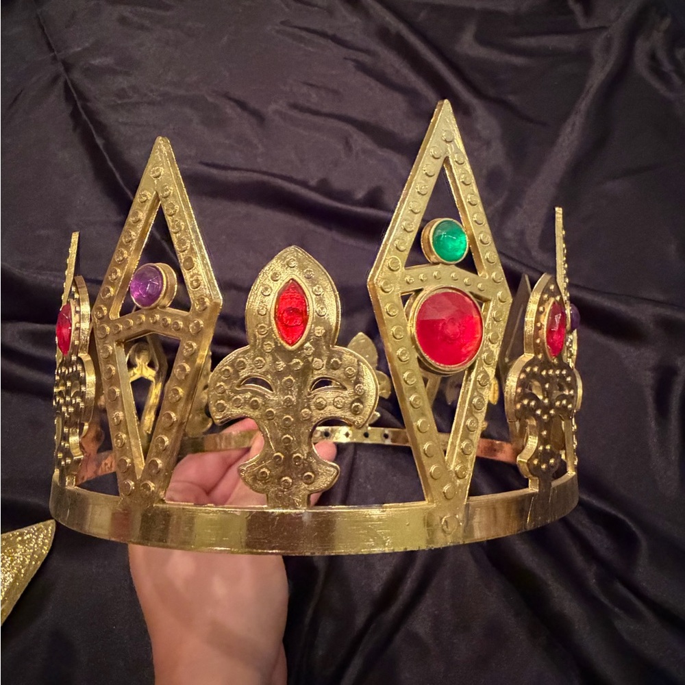 Gold Crown Headpiece with Red, Green & Purple Gem Accents